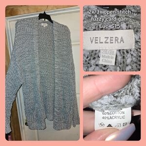 Velzera Soft Gray Open Stitch Cardigan